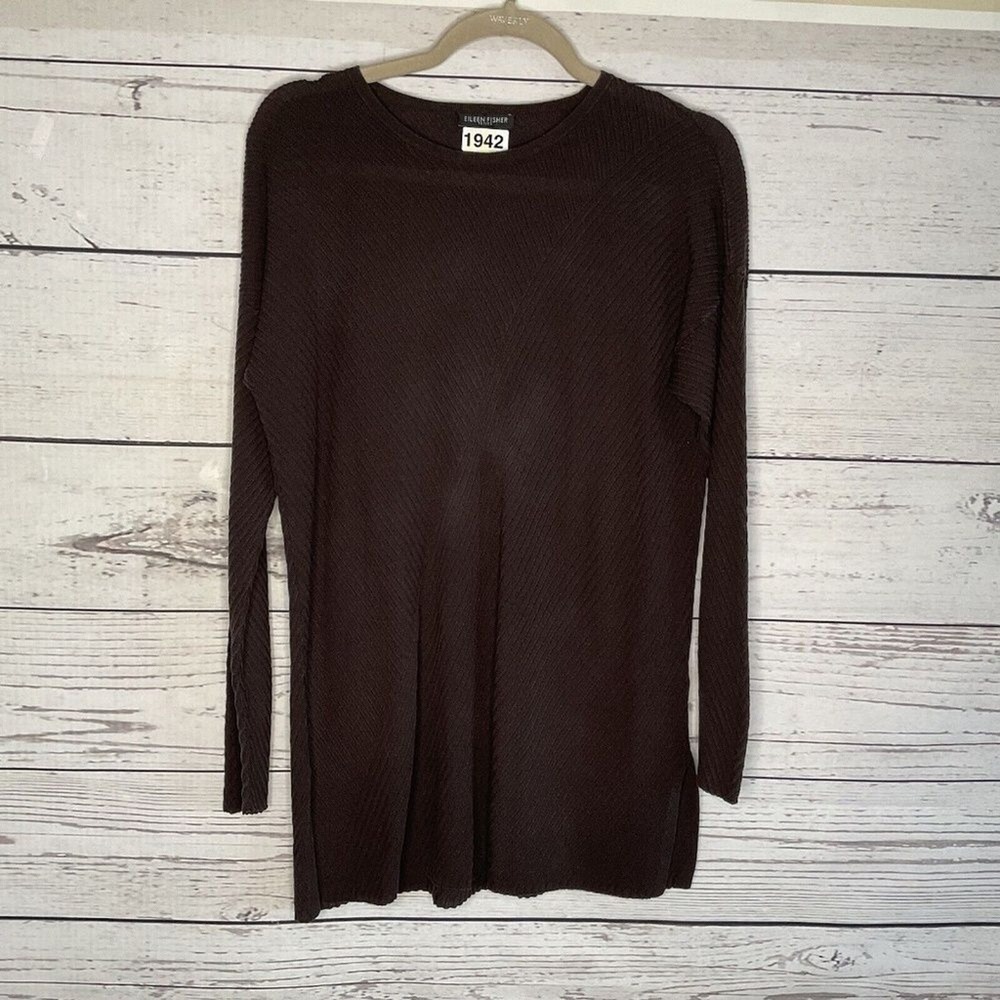 Eileen Fisher Brown Asymmetric Ribbed Knit Long Sleeve Tunic Women MP‎ China